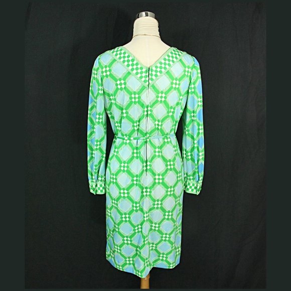 Vintage Collectors Anne Fogarty Checkered Long Sleeve Sheath Dress S M 1970s - Picture 8 of 12